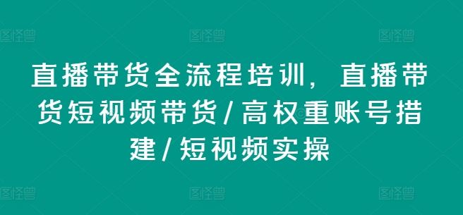 直播带货全流程培训，直播带货短视频带货/高权重账号措建/短视频实操-九天资源站