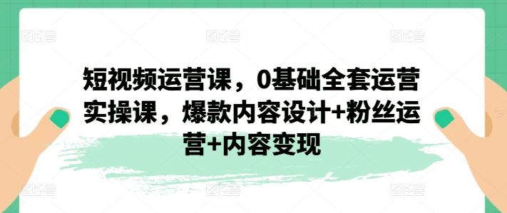 短视频运营课，0基础全套运营实操课，爆款内容设计+粉丝运营+内容变现-九天资源站