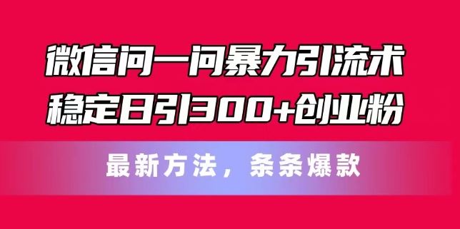 微信问一问暴力引流术，稳定日引300+创业粉，最新方法，条条爆款【揭秘】-九天资源站