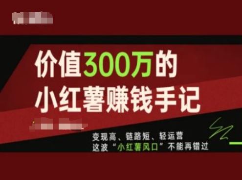 价值300万的小红书赚钱手记，变现高、链路短、轻运营，这波“小红薯风口”不能再错过-九天资源站