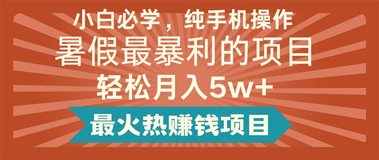（11583期）小白必学，纯手机操作，暑假最暴利的项目轻松月入5w+最火热赚钱项目-九天资源站