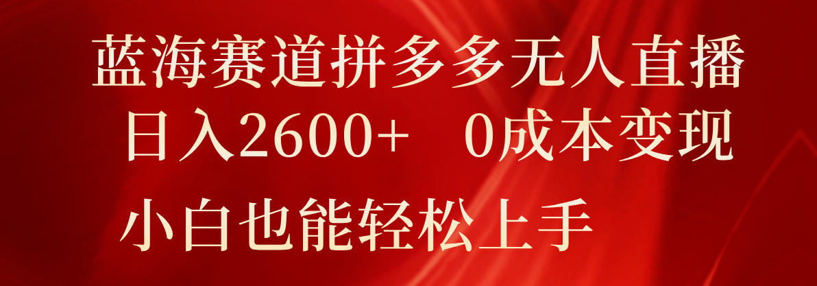 蓝海赛道拼多多无人直播，日入2600+，0成本变现，小白也能轻松上手-九天资源站