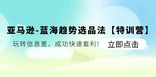 亚马逊蓝海趋势选品法【特训营】：玩转信息差，成功快速套利-九天资源站