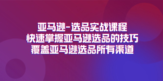 （11620期）亚马逊-选品实战课程，快速掌握亚马逊选品的技巧，覆盖亚马逊选品所有渠道-九天资源站
