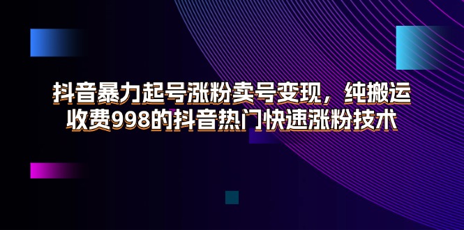 （11656期）抖音暴力起号涨粉卖号变现，纯搬运，收费998的抖音热门快速涨粉技术-九天资源站