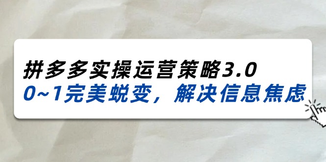 （11658期）2024_2025拼多多实操运营策略3.0，0~1完美蜕变，解决信息焦虑（38节）-九天资源站