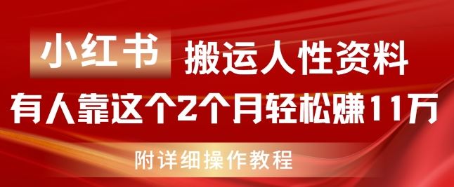 小红书搬运人性资料，有人靠这个2个月轻松赚11w，附教程【揭秘】-九天资源站
