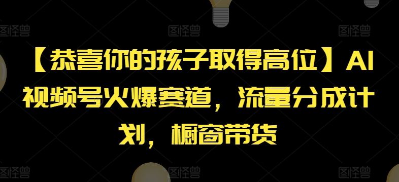 【恭喜你的孩子取得高位】AI视频号火爆赛道，流量分成计划，橱窗带货【揭秘】-九天资源站