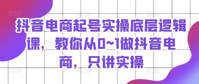 抖音电商起号实操底层逻辑课，教你从0~1做抖音电商，只讲实操-九天资源站