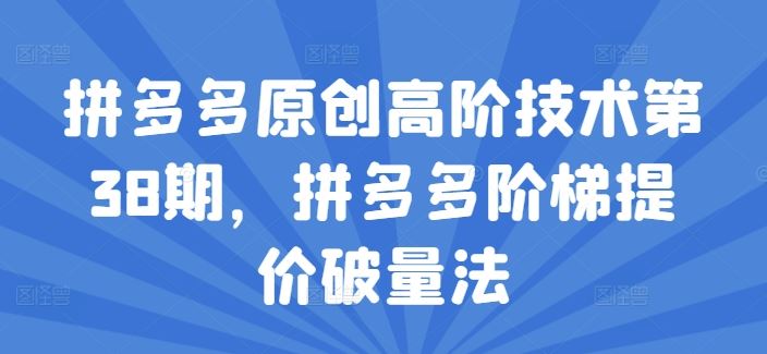 拼多多原创高阶技术第38期，拼多多阶梯提价破量法-九天资源站