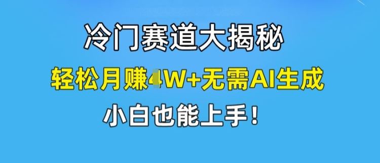 冷门赛道大揭秘，轻松月赚1W+无需AI生成，小白也能上手【揭秘】-九天资源站