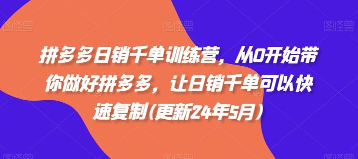 拼多多日销千单训练营，从0开始带你做好拼多多，让日销千单可以快速复制(更新24年7月)-九天资源站