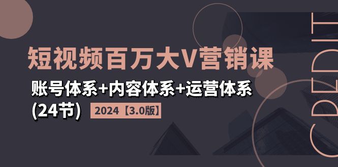 （11795期）2024短视频·百万大V营销课【3.0版】账号体系+内容体系+运营体系(24节)-九天资源站