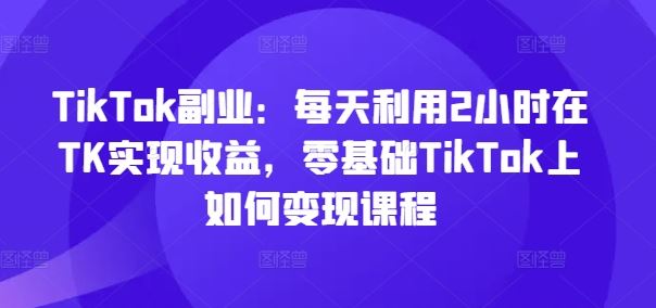 TikTok副业：每天利用2小时在TK实现收益，零基础TikTok上如何变现课程-九天资源站