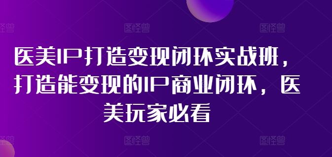 医美IP打造变现闭环实战班，打造能变现的IP商业闭环，医美玩家必看!-九天资源站