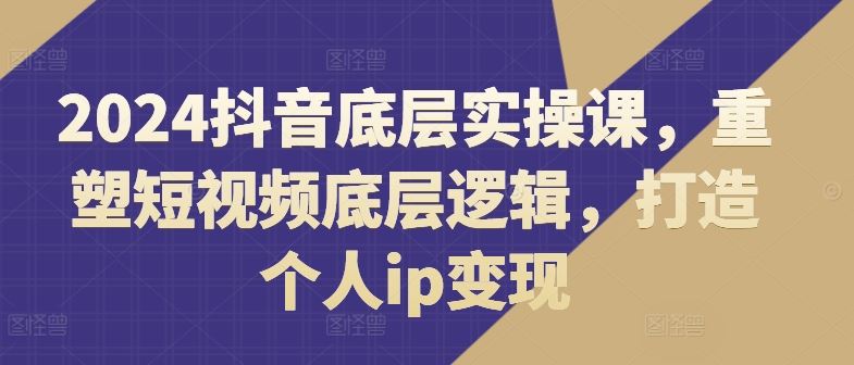2024抖音底层实操课，​重塑短视频底层逻辑，打造个人ip变现-九天资源站
