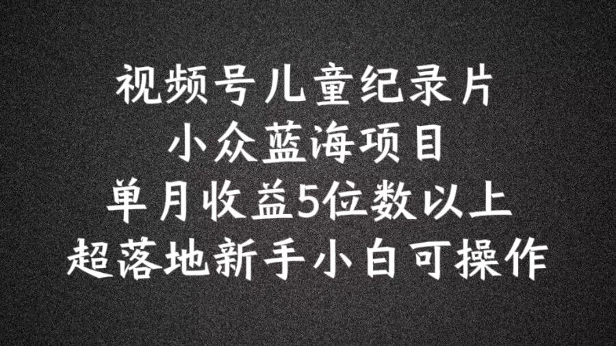 2024蓝海项目视频号儿童纪录片科普，单月收益5位数以上，新手小白可操作【揭秘】-九天资源站