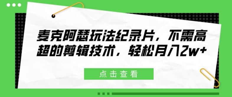 麦克阿瑟玩法纪录片，不需高超的剪辑技术，轻松月入2w+【揭秘】-九天资源站