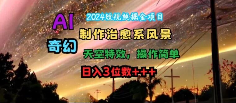 2024短视频掘金项目，AI制作治愈系风景，奇幻天空特效，操作简单，日入3位数【揭秘】-九天资源站