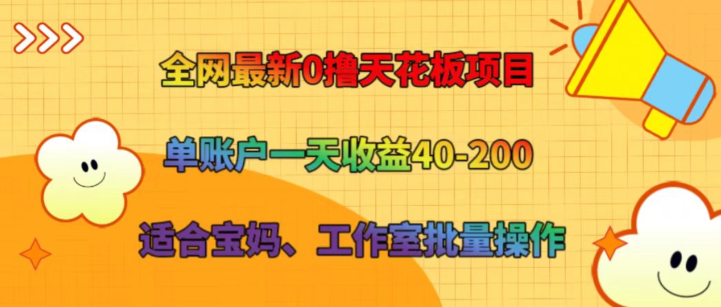 全网最新0撸天花板项目 单账户一天收益40-200 适合宝妈、工作室批量操作-九天资源站