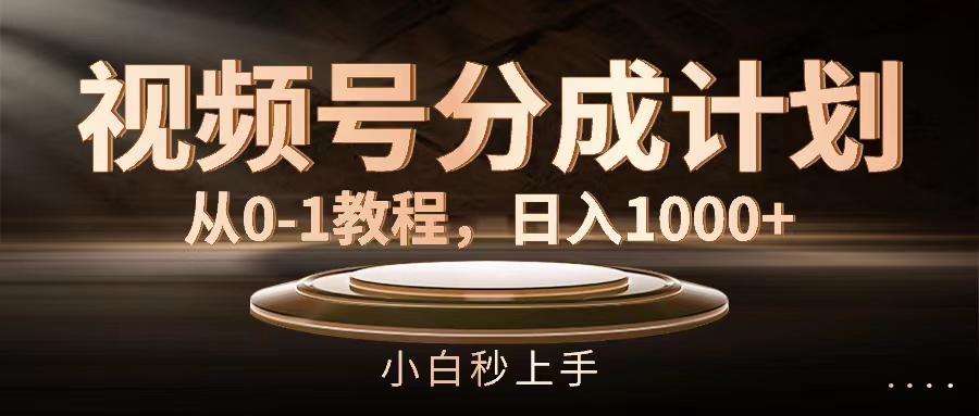 （11931期）视频号分成计划，从0-1教程，日入1000+-九天资源站