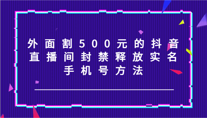 外面割500元的抖音直播间封禁释放实名/手机号方法！-九天资源站