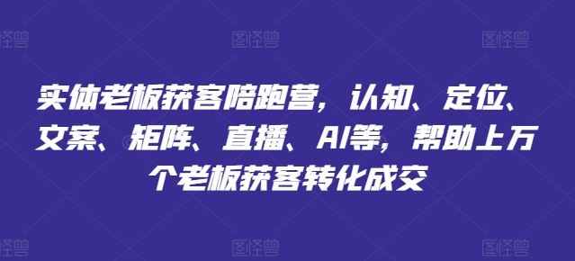 实体老板获客陪跑营，认知、定位、文案、矩阵、直播、AI等，帮助上万个老板获客转化成交-九天资源站
