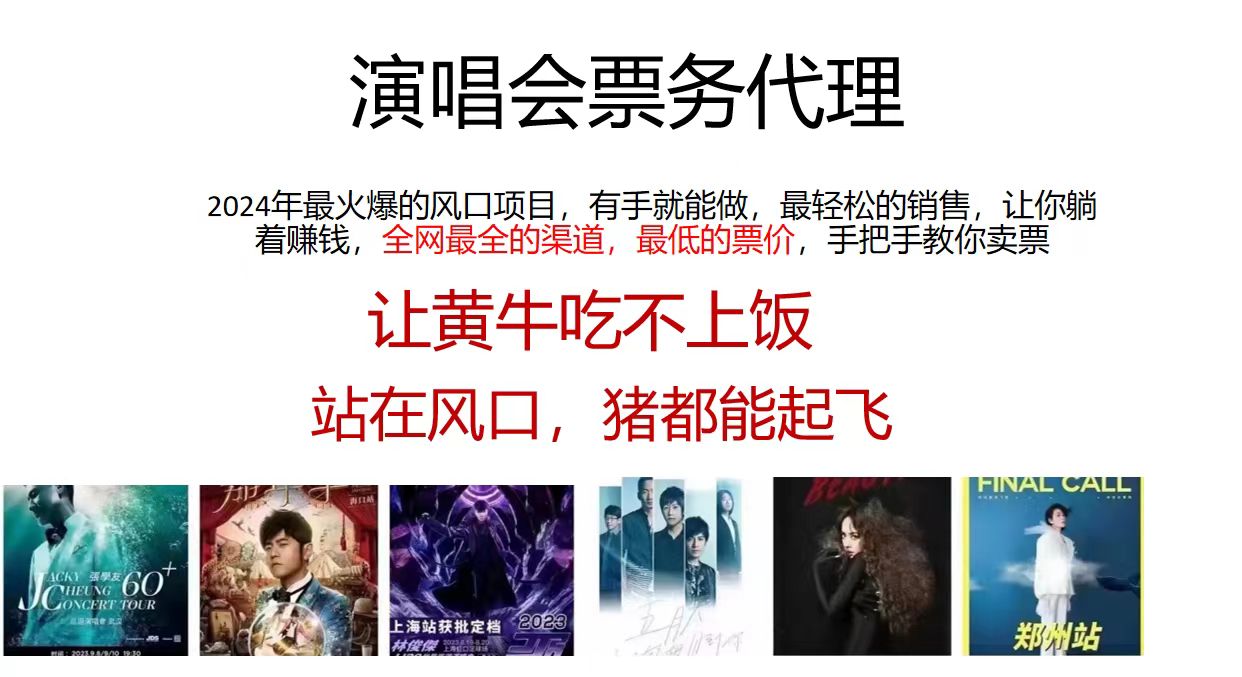 （12011期）2024演唱会低票务代理，新手可上手，手把手教你卖票，日入2000+，会玩…-九天资源站