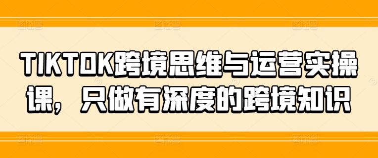 TIKTOK跨境思维与运营实操课，只做有深度的跨境知识-九天资源站