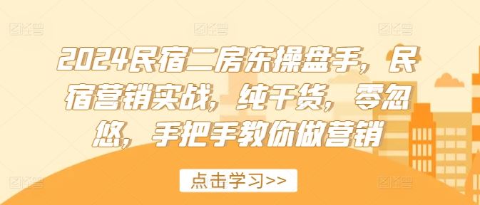 2024民宿二房东操盘手，民宿营销实战，纯干货，零忽悠，手把手教你做营销-九天资源站