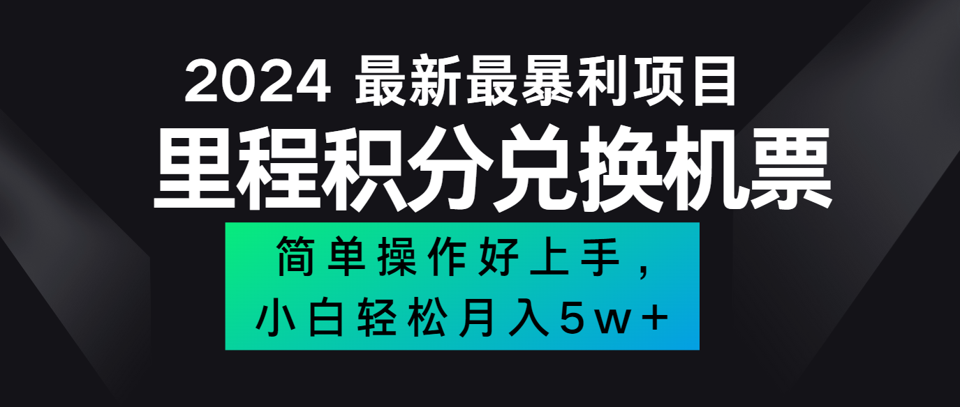 2024最新里程积分兑换机票，手机操作小白轻松月入5万+-九天资源站