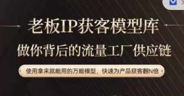 老板IP流量供应链，动作越少，账号越好，使用拿来就能用的万能模型，快速为产品获客翻N倍-九天资源站