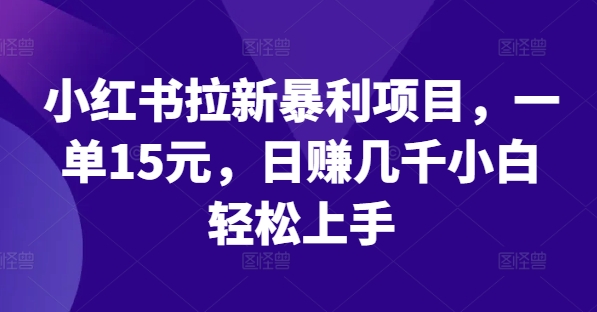 小红书拉新暴利项目，一单15元，日赚几千小白轻松上手-九天资源站