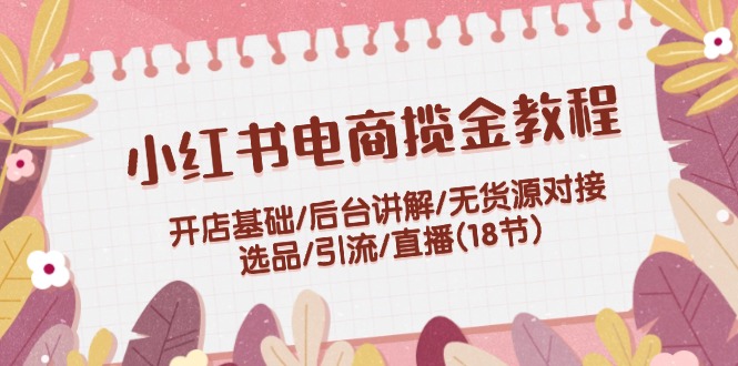 小红书电商揽金教程：开店基础/后台讲解/无货源对接/选品/引流/直播(18节)-九天资源站