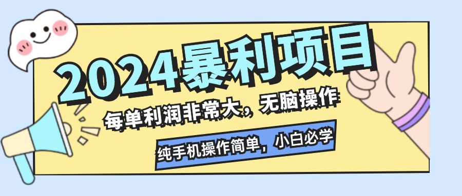 （12130期）2024暴利项目，每单利润非常大，无脑操作，纯手机操作简单，小白必学项目-九天资源站