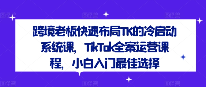 跨境老板快速布局TK的冷启动系统课，TikTok全案运营课程，小白入门最佳选择-九天资源站