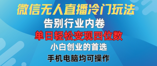 微信无人直播冷门玩法，告别行业内卷，单日轻松变现四位数，小白的创业首选-九天资源站