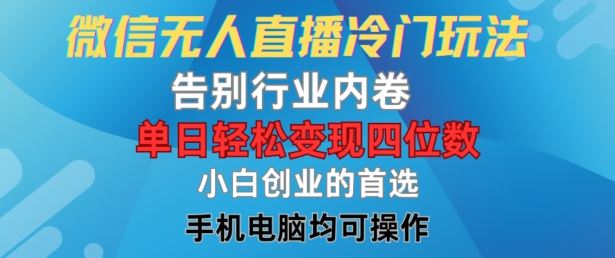 微信无人直播冷门玩法，告别行业内卷，单日轻松变现四位数，小白的创业首选【揭秘】-九天资源站