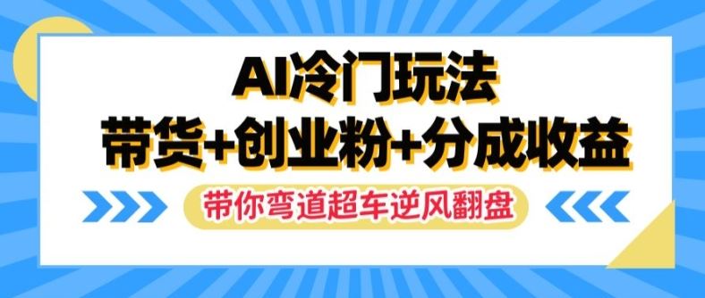 AI冷门玩法，带货+创业粉+分成收益，带你弯道超车，实现逆风翻盘【揭秘】-九天资源站