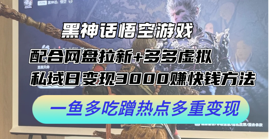 （12316期）黑神话悟空游戏配合网盘拉新+多多虚拟+私域日变现3000+赚快钱方法。…-九天资源站