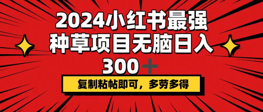 （12336期）2024小红书最强种草项目，无脑日入300+，复制粘帖即可，多劳多得-九天资源站