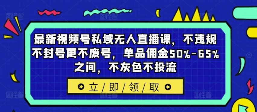 最新视频号私域无人直播课，不违规不封号更不废号，单品佣金50%-65%之间，不灰色不投流-九天资源站