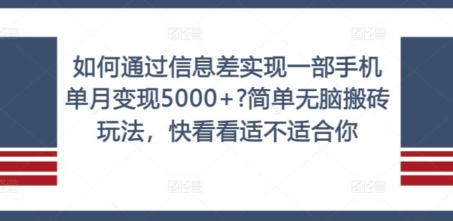 如何通过信息差实现一部手机单月变现5000+?简单无脑搬砖玩法，快看看适不适合你【揭秘】-九天资源站