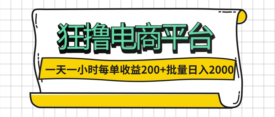 （12463期）一天一小时 狂撸电商平台 每单收益200+ 批量日入2000+-九天资源站
