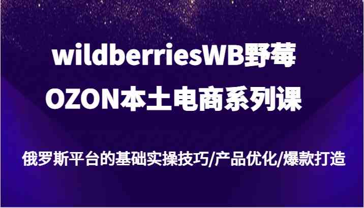 wildberriesWB野莓/OZON本土电商系列课，俄罗斯平台的基础实操技巧/产品优化/爆款打造-九天资源站
