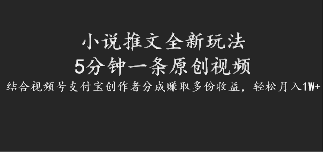 小说推文全新玩法，5分钟一条原创视频，结合视频号支付宝创作者分成赚取多份收益-九天资源站