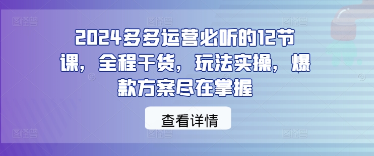 2024多多运营必听的12节课，全程干货，玩法实操，爆款方案尽在掌握-九天资源站
