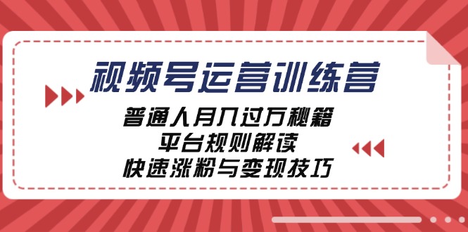 视频号运营训练营：普通人月入过万秘籍，平台规则解读，快速涨粉与变现-九天资源站