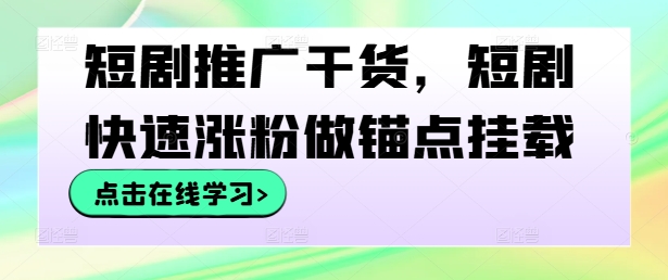 短剧推广干货，短剧快速涨粉做锚点挂载-九天资源站
