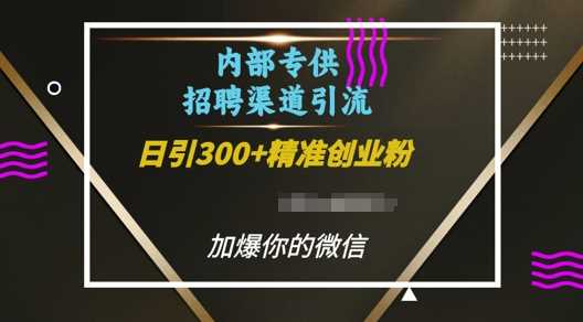 内部招聘渠道日引流300+创业粉，加爆你的微信【揭秘】-九天资源站